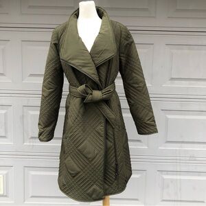 NWT Ted Baker Dark Khaki Green Padded Midi Wrap Jacket/Coat